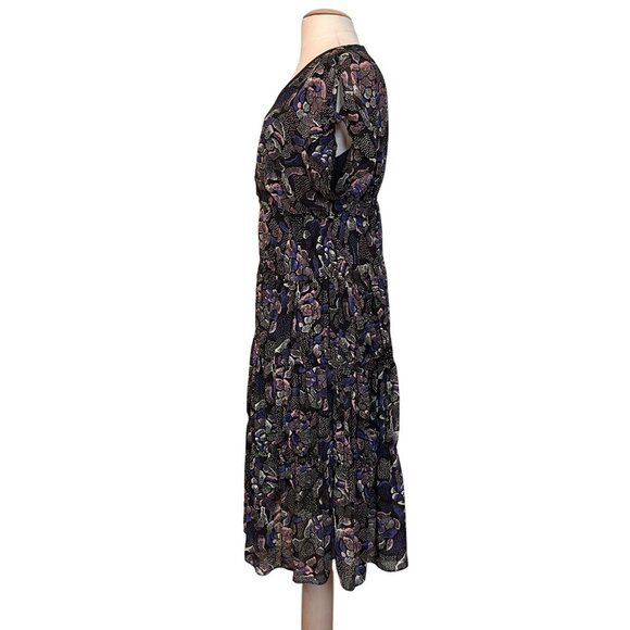 I Love Ronson V-Neck Floral Dress Med Black Multicolor Babydoll Tiered Fairygoth - Picture 3 of 10